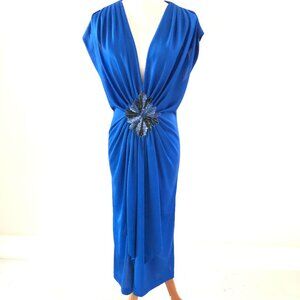 Vintage Nancy Bracoloni Vijack Women Royal Blue Midi Dress Size S - M Beaded